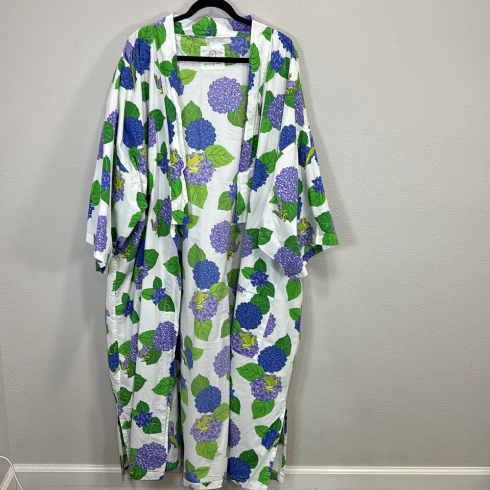 Printfresh Blue and Green hydrangea bird Floral robe and night dress - Picture 7 of 13